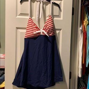 Red white and blue American flag swim dress plus